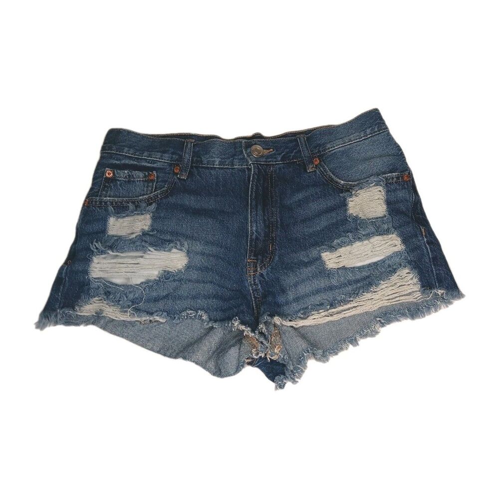 Aeropostale Vintage High Rise Shorty Jean Shorts Distressed Ripped Womens 2 Reg